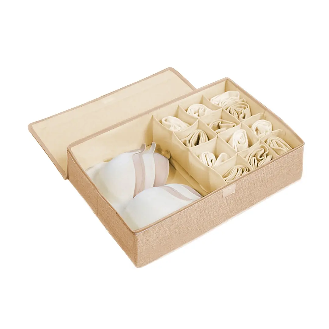 SOGA Beige Flip Top Underwear Storage Box Foldable Wardrobe Partition Drawer Home Organiser - Home & Garden