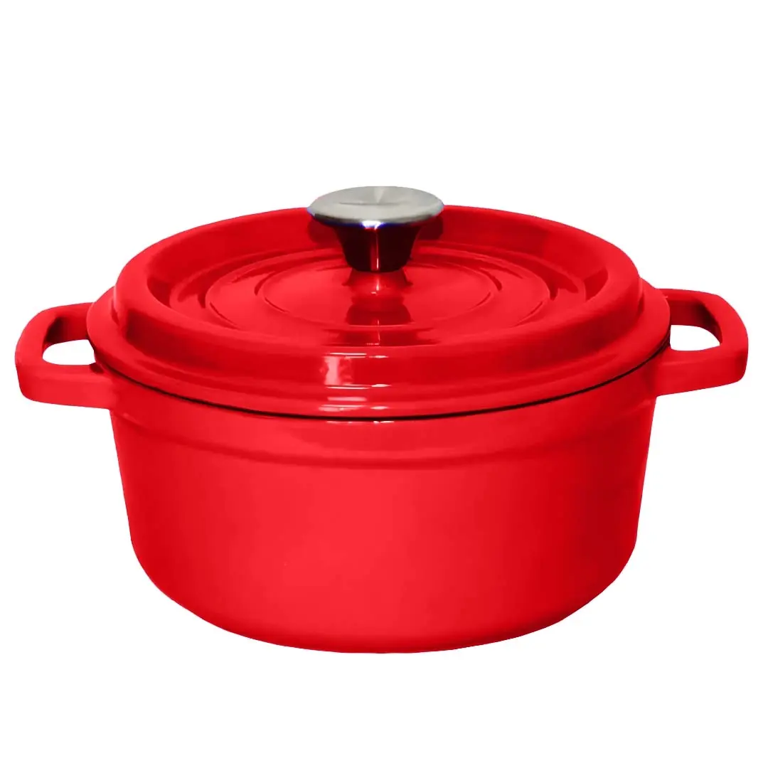 SOGA Cast Iron Enamel Porcelain Stewpot with Lid Red 3.6L 24cm - Home & Garden