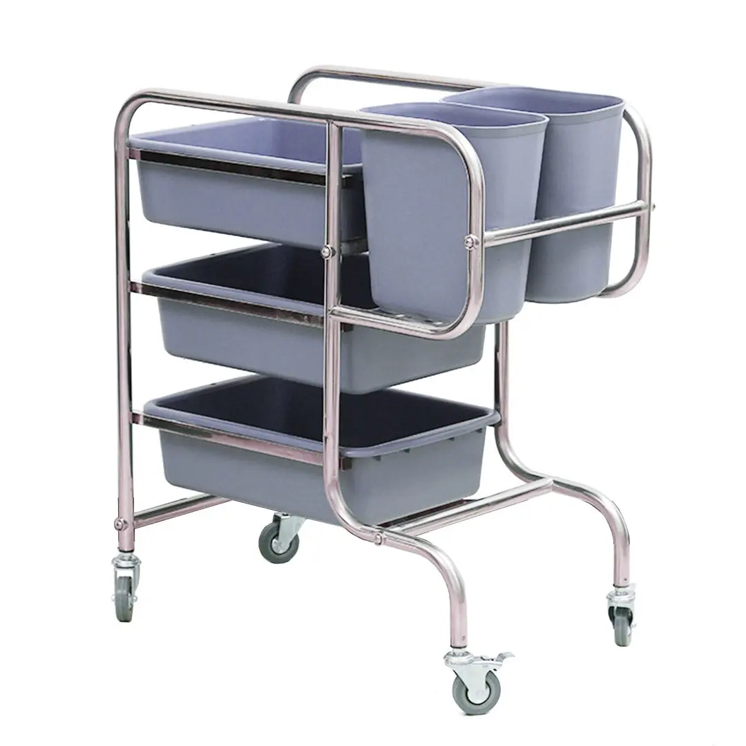 SOGA 3 Tier Food Trolley Food Waste Cart Five Buckets Kitchen Food Utility 80x43x89cm Round - Furniture