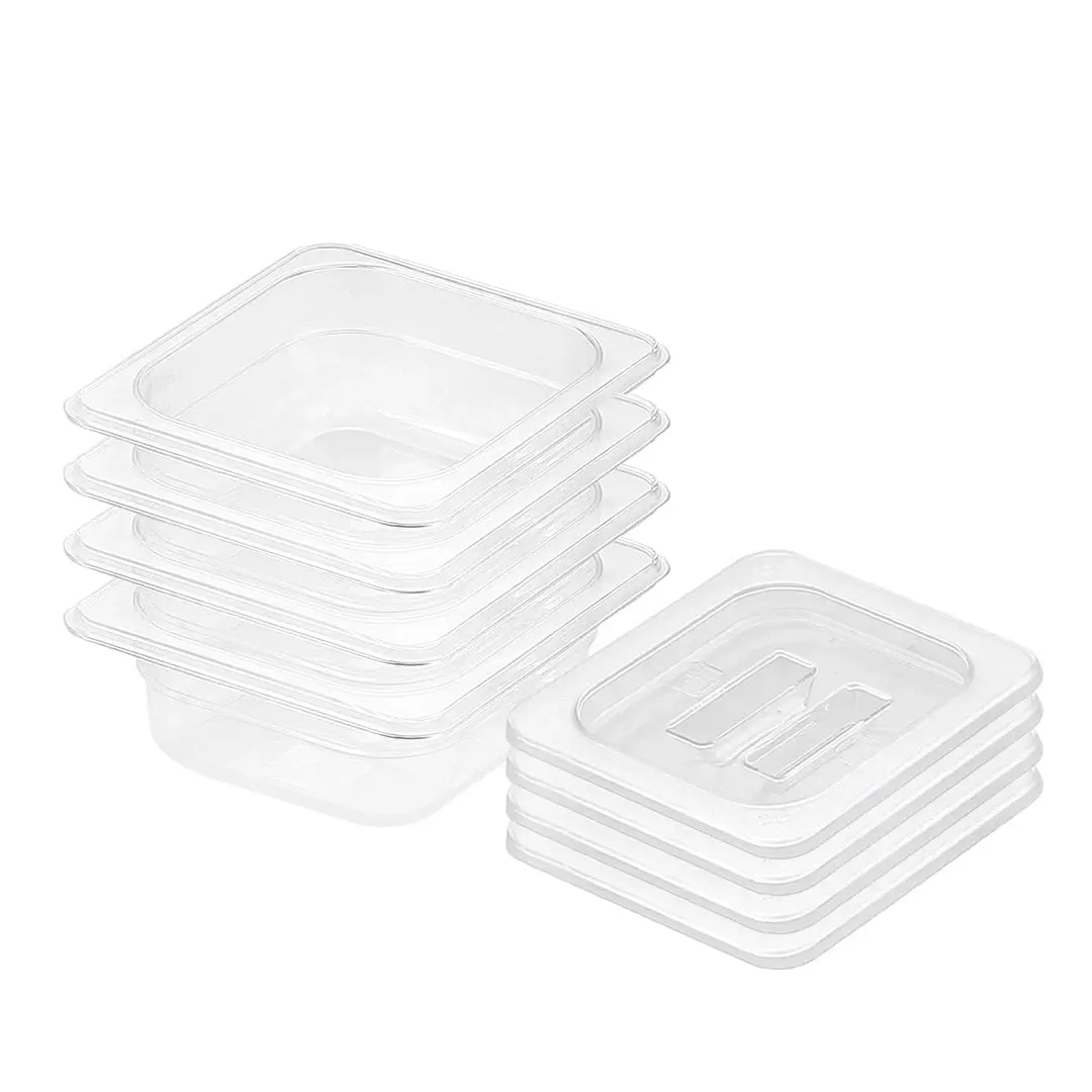 SOGA 65mm Clear Gastronorm GN Pan 1/6 Food Tray Storage Bundle of 4 with Lid - Home & Garden