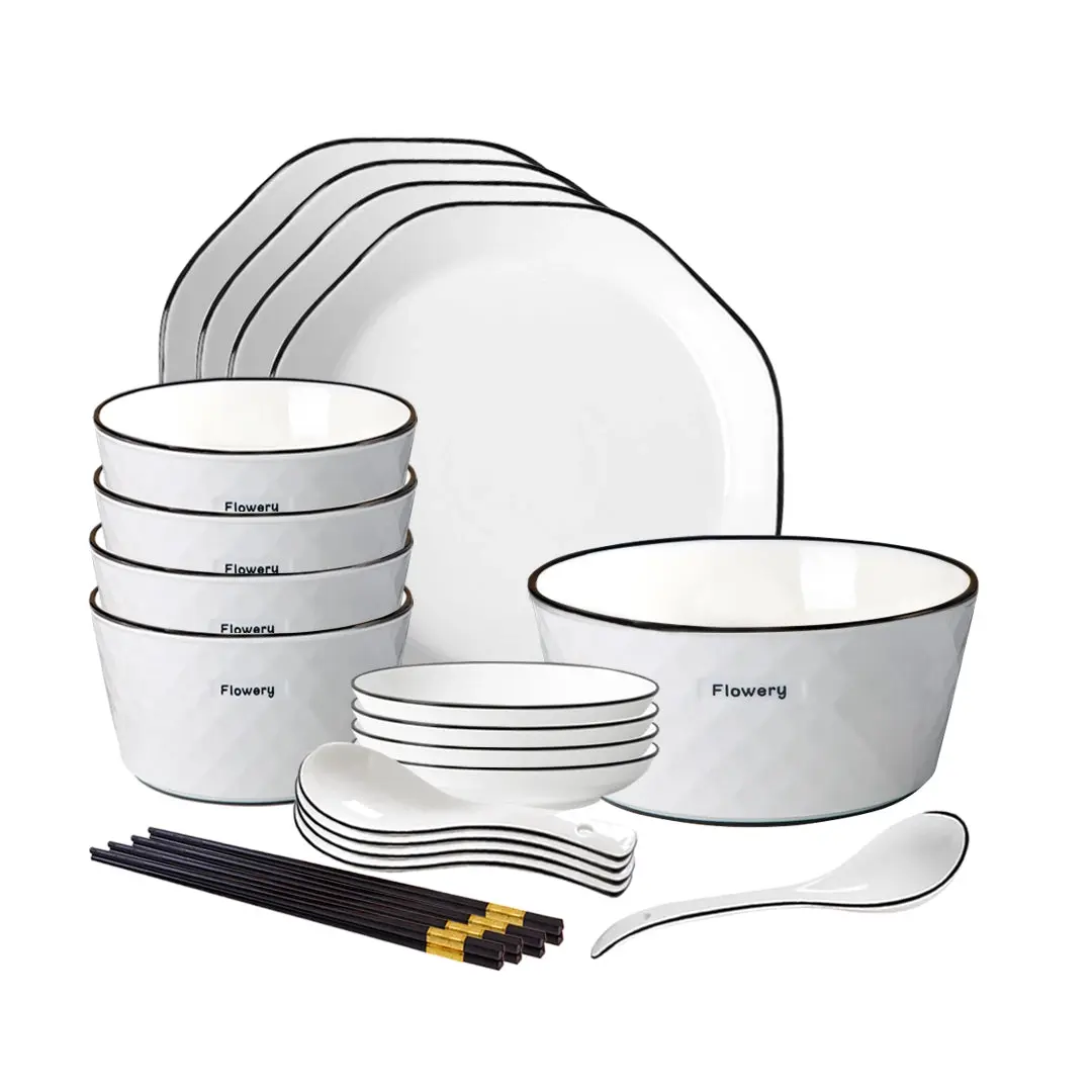 SOGA Diamond Pattern Ceramic Dinnerware Crockery Soup Bowl Plate Server Kitchen Home Decor Set of 13 - Home & Garden
