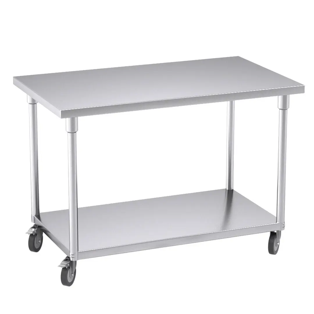 SOGA Commercial Stainless Steel Prep Bench with Wheels 120cm - Furniture