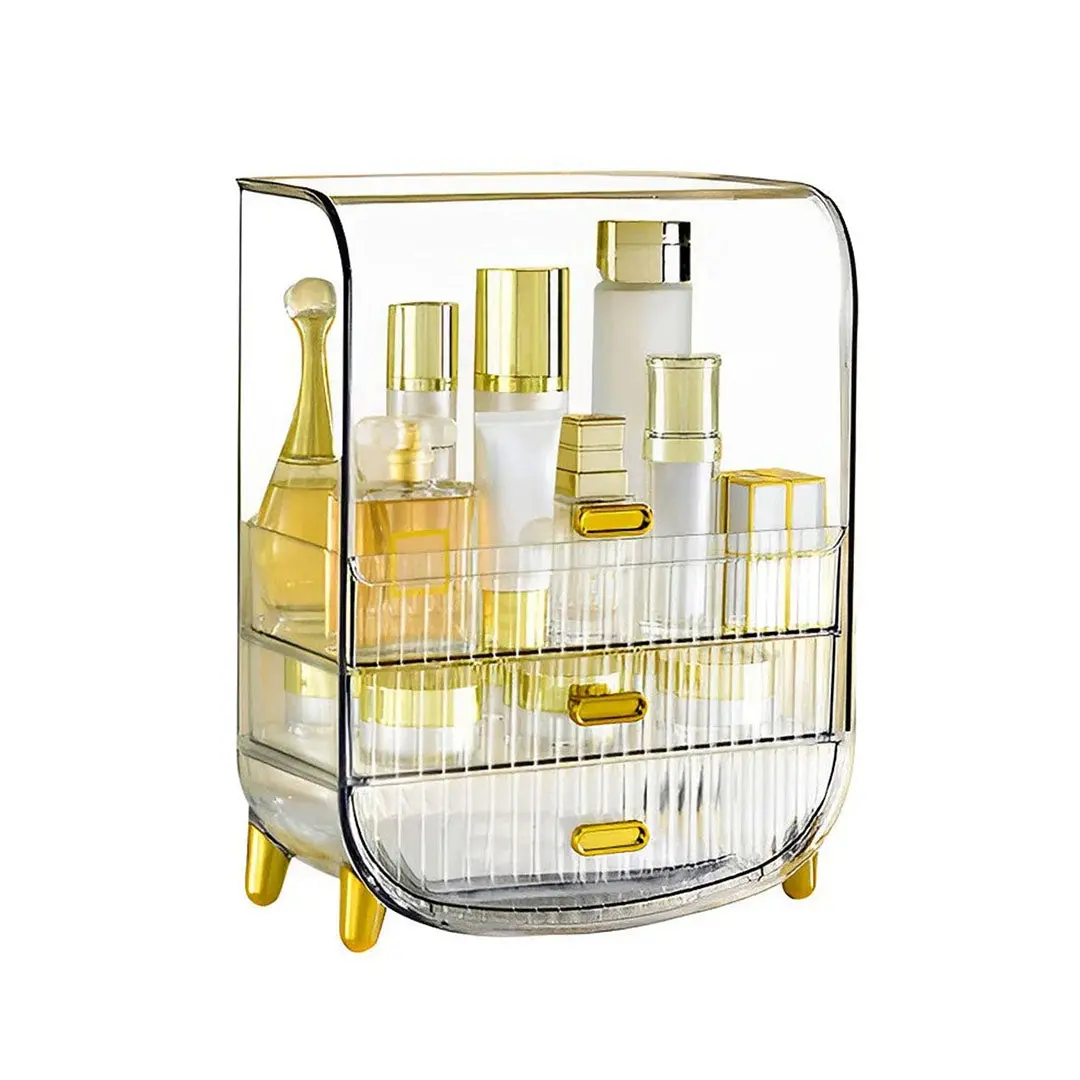 SOGA 3 Tier Transparent Multifunctional Countertop Cosmetic Storage Makeup Perfume Skincare Display Stand Shelf Drawer Type Organiser - Furniture