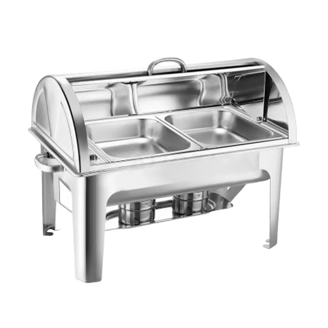 SOGA 4.5L Dual Tray Stainless Steel Roll Top Chafing Dish Food Warmer - Home & Garden