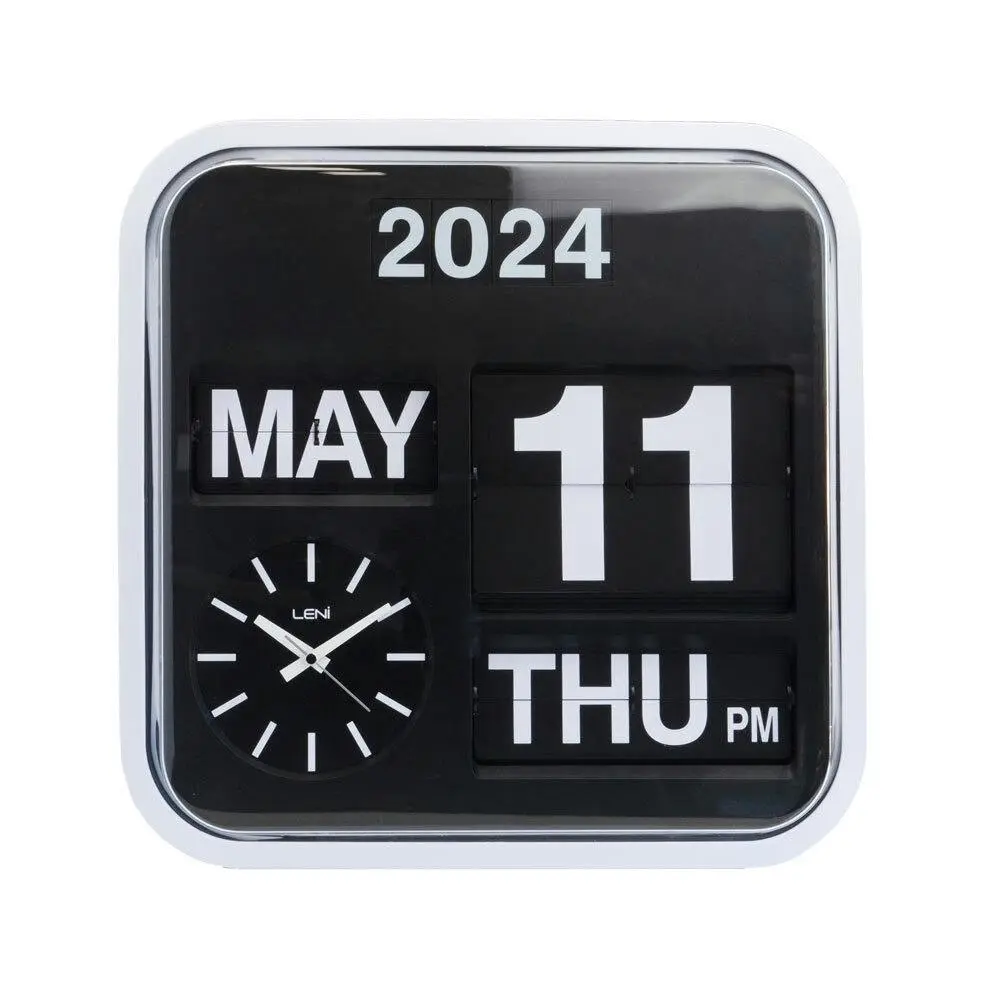Leni Bankers Analog Quartz Square Wall Clock With Calendar 43x43cm Black - Home & Garden