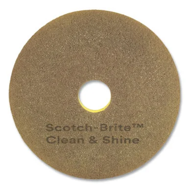 3m 09545 Clean And Shine Pad, 16" Diameter, Brown/yellow, 5/carton