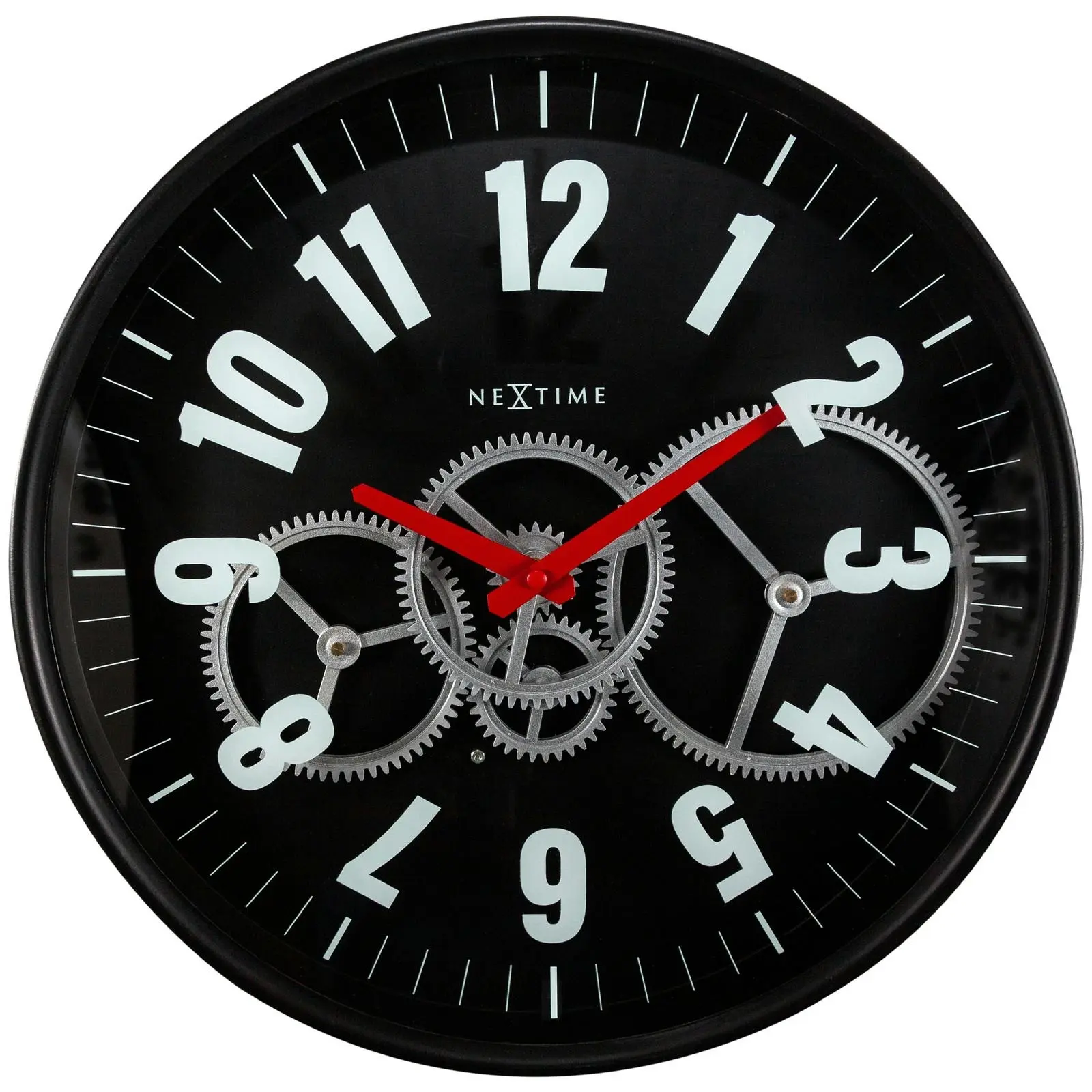 NeXtime Modern Gear 36cm Analogue Wall Clock Round Hanging Home Decor Black - Home & Garden