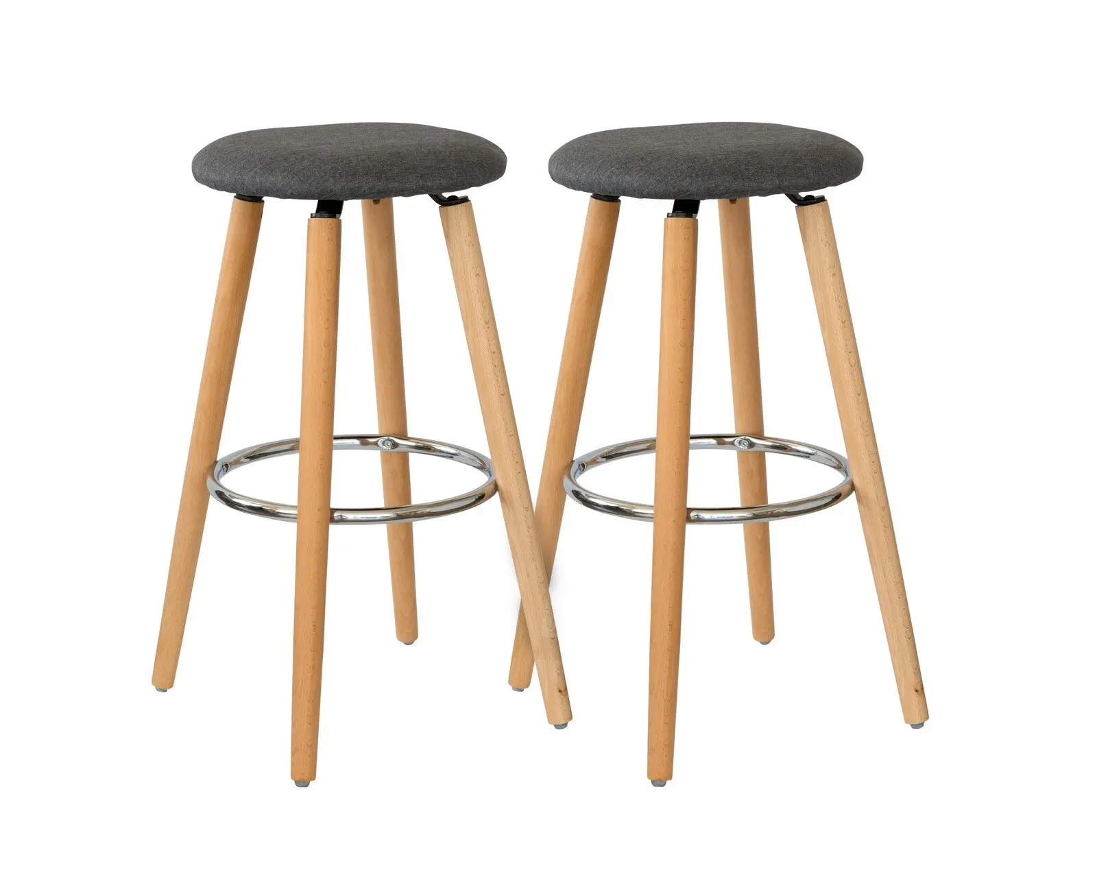 2 Cotton/Steel Modern Padded Barstools (Grey/Wood) - Furniture