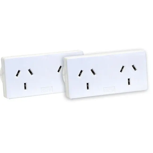 2PK HPM Double 10A Adaptor/Adapter Mains Power Twin Pack Right & Left Turn White - Hardware