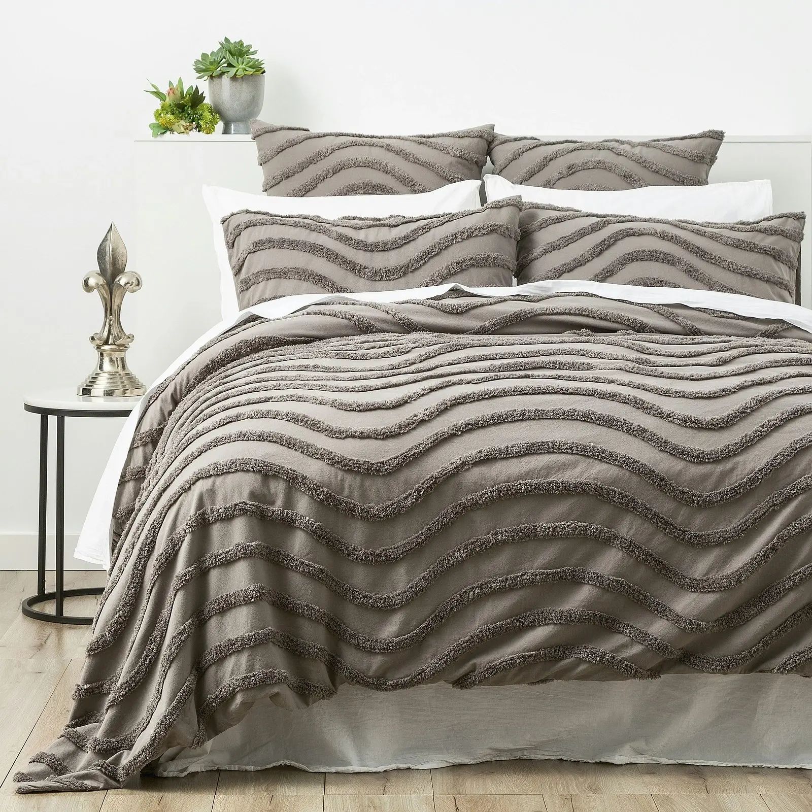 Cloud Linen Wave 65cm Pillowcase Cotton Chenille Vintage Washed Tufted Euro Grey - Home & Garden
