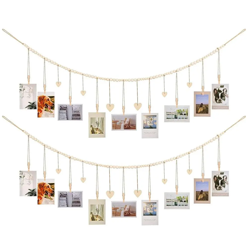 2 Pack Wall Hanging Photo Display With Wooden Bead Garland Collage Picture Frame - Hobbies