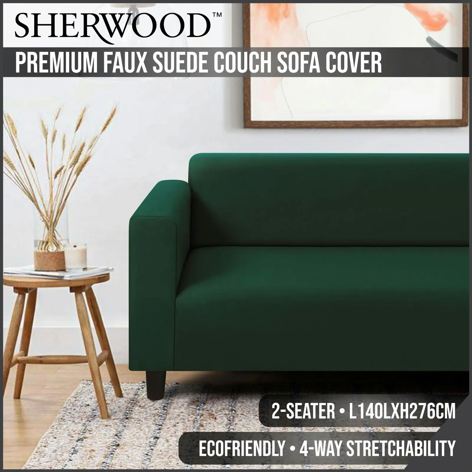 Sherwood Home Premium Faux Suede Eden Green 2 Seater Couch Sofa Cover - Home & Garden
