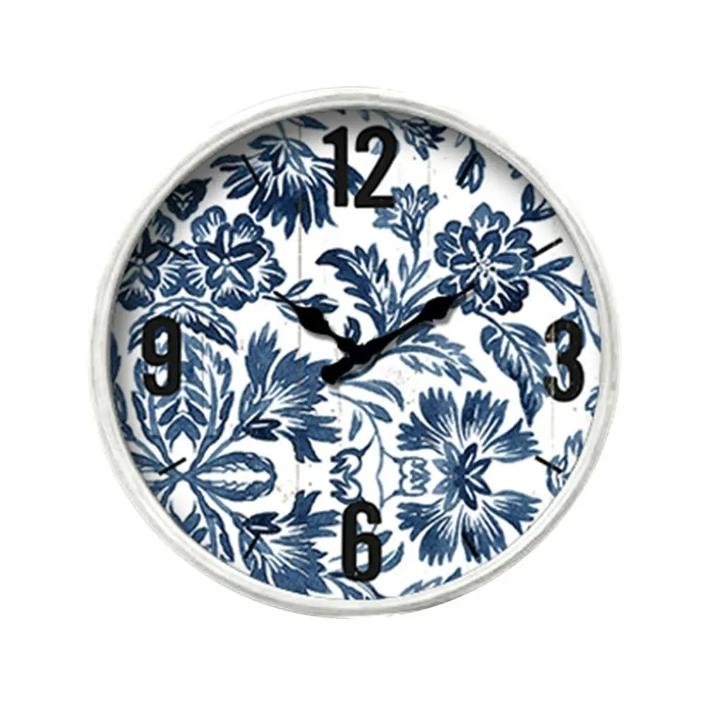 DWBH 40cm Glass Front Round Metal/Wood Wall Clock Hanging Home/Room Decor Delfi - Home & Garden