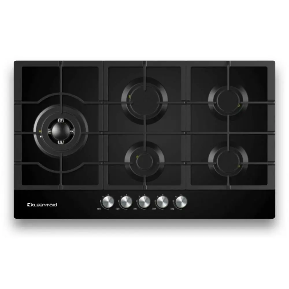 Kleenmaid 90cm Black Glass Gas Surface Mounted Built In Cooktop/Stovetop Burner - Home & Garden