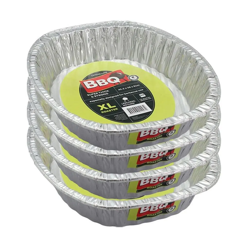 4x Lemon & Lime Foil Roasting Tray Oval 46cm Heavy Duty Oven BBQ Shelf Ready SLV - Home & Garden