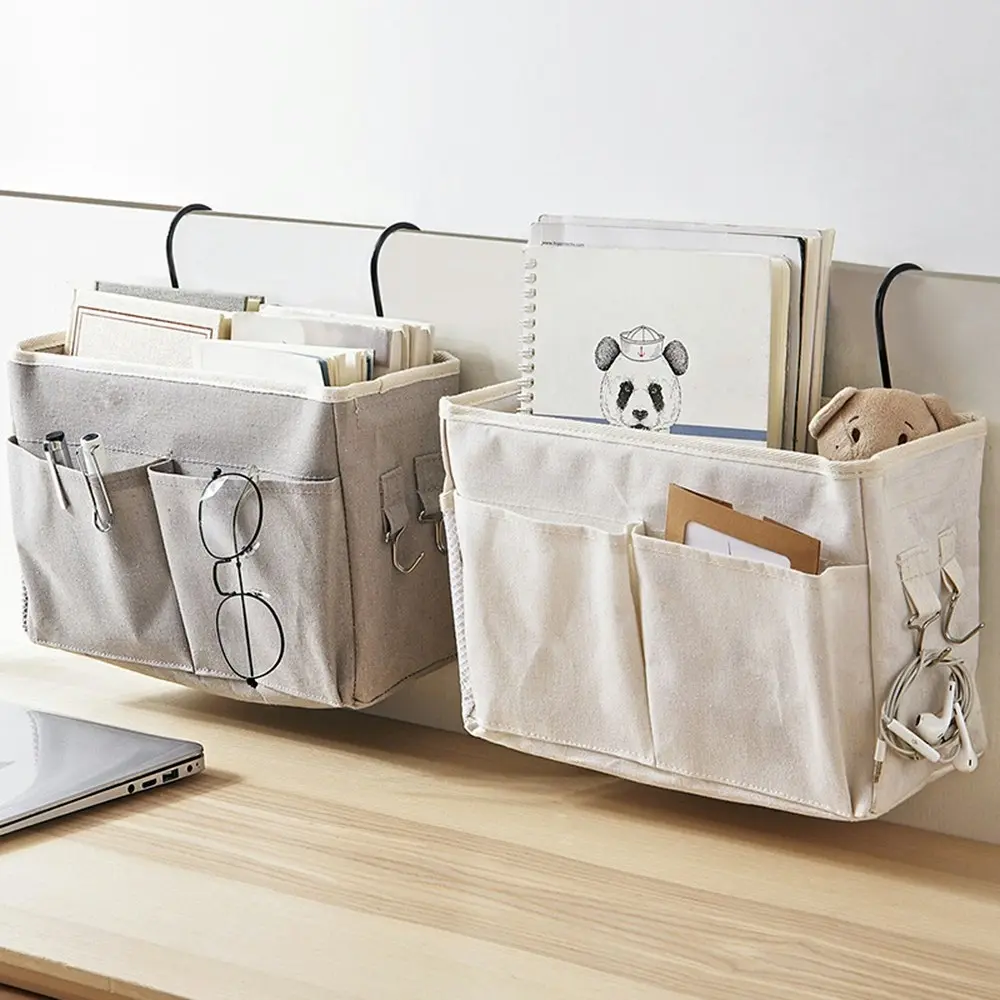 2 pack Canvas bedside hanging bag dormitory bedroom storage bag - Home & Garden