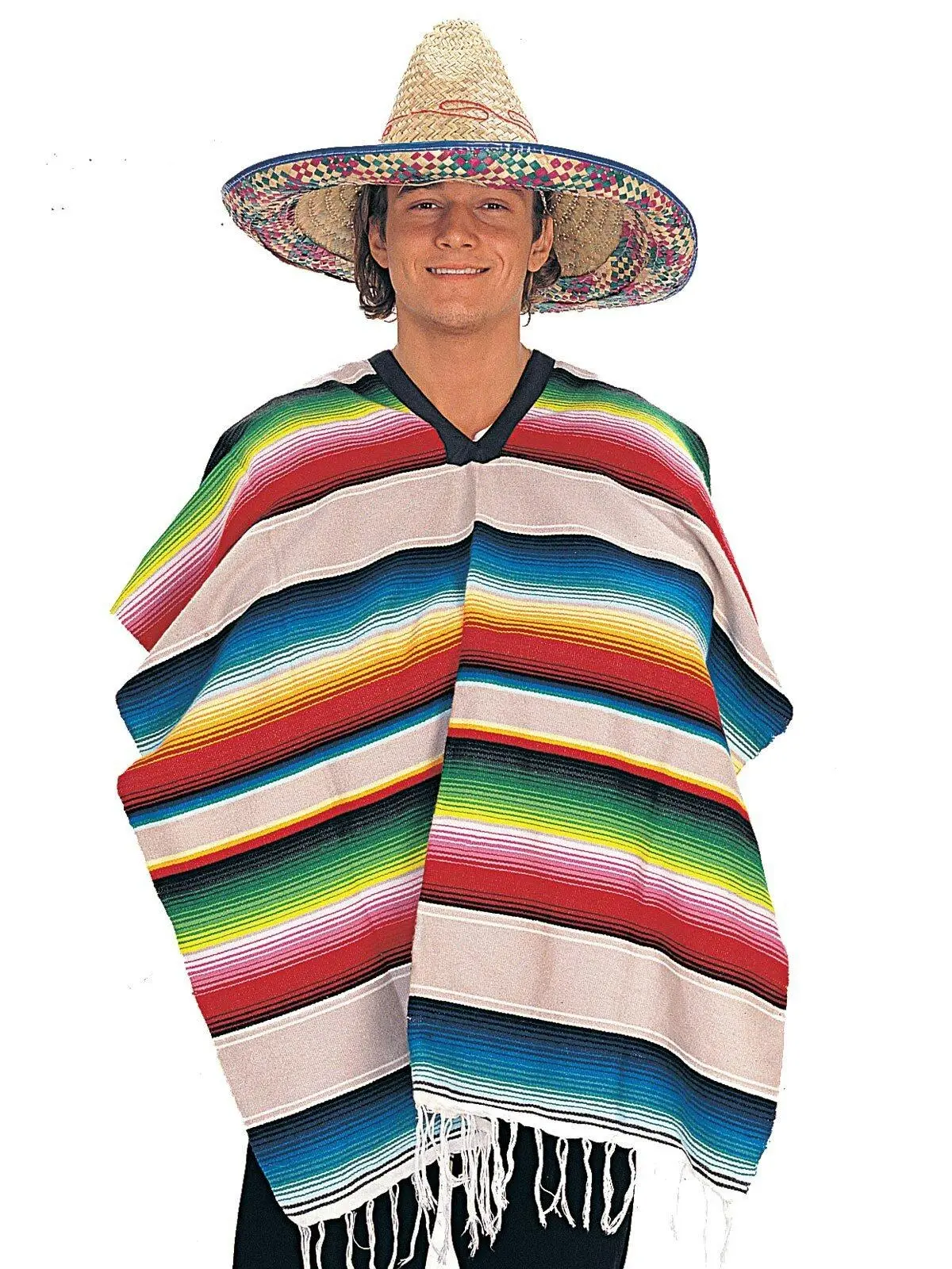 Rubies Sombrero Mexican Poncho Men's Party Dress Up Costume w/Hat Size Standard - Fashion