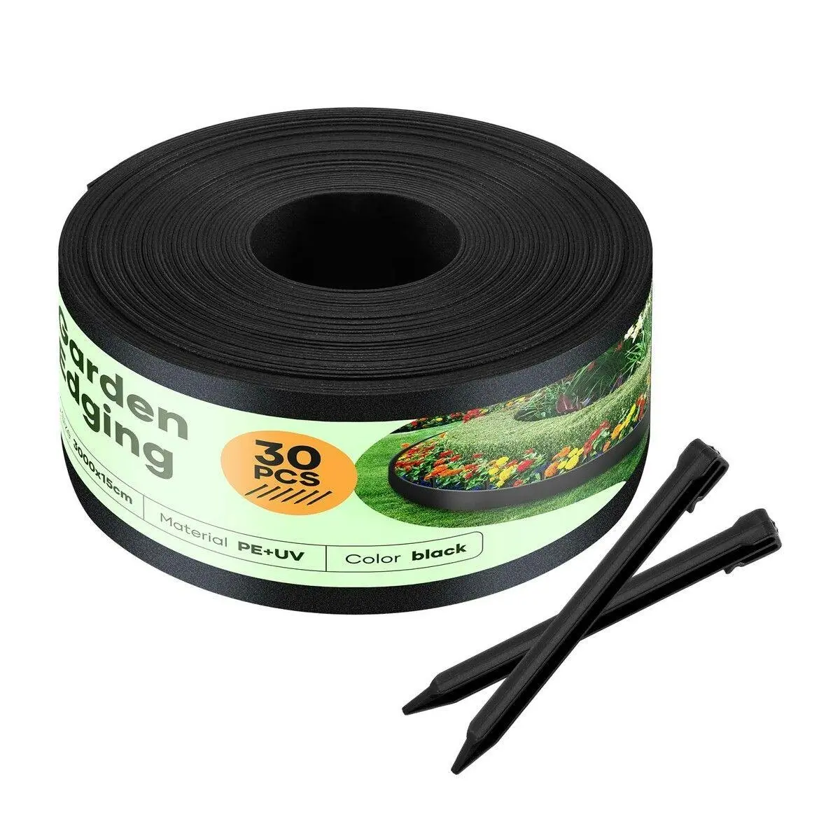 Ausway 30mx15cm Garden Edging Lawn Border Landscape Edge Flexible DIY Fence Barrier Path Driveway Plant Grass Flower Bed Support Plastic Roll Kit - Home & Garden