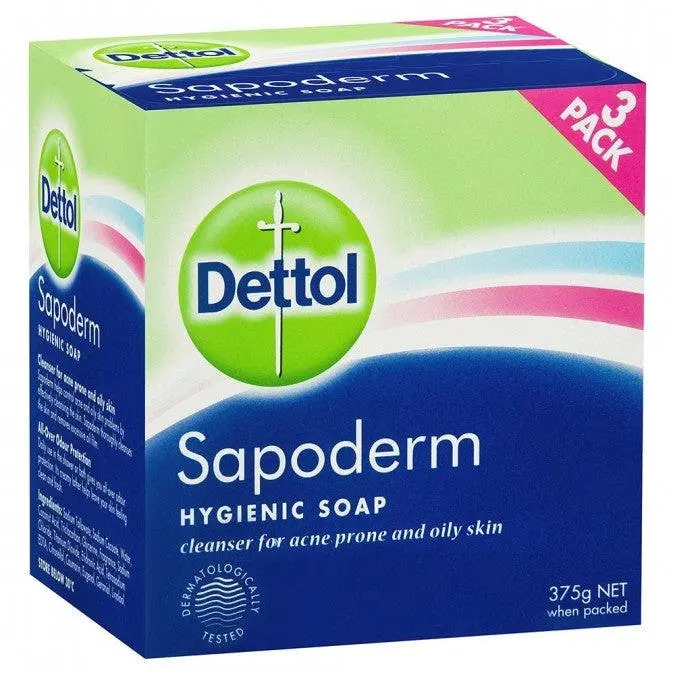 Dettol Sapoderm Hygienic Soap 125g 3 Pack - Beauty