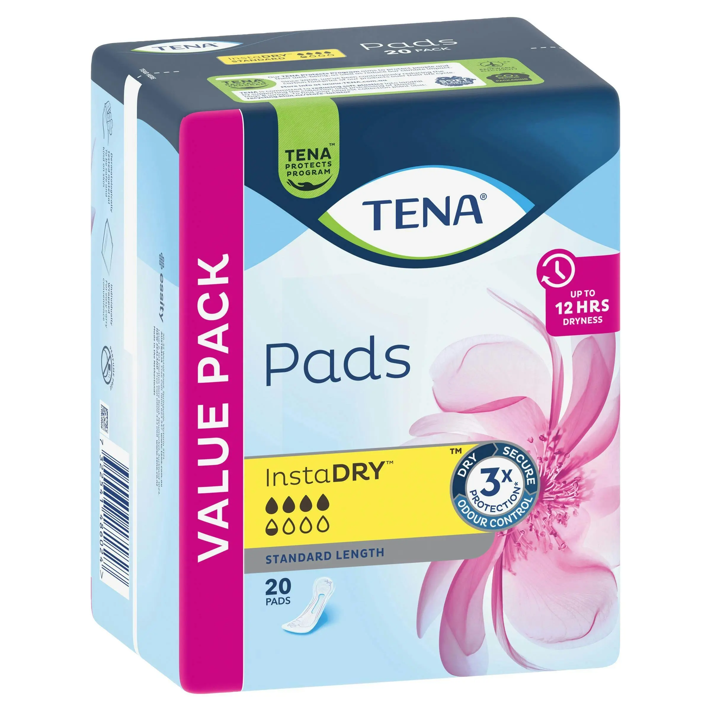 TENA Pads InstaDRY Standard Length 20 Pads - Health