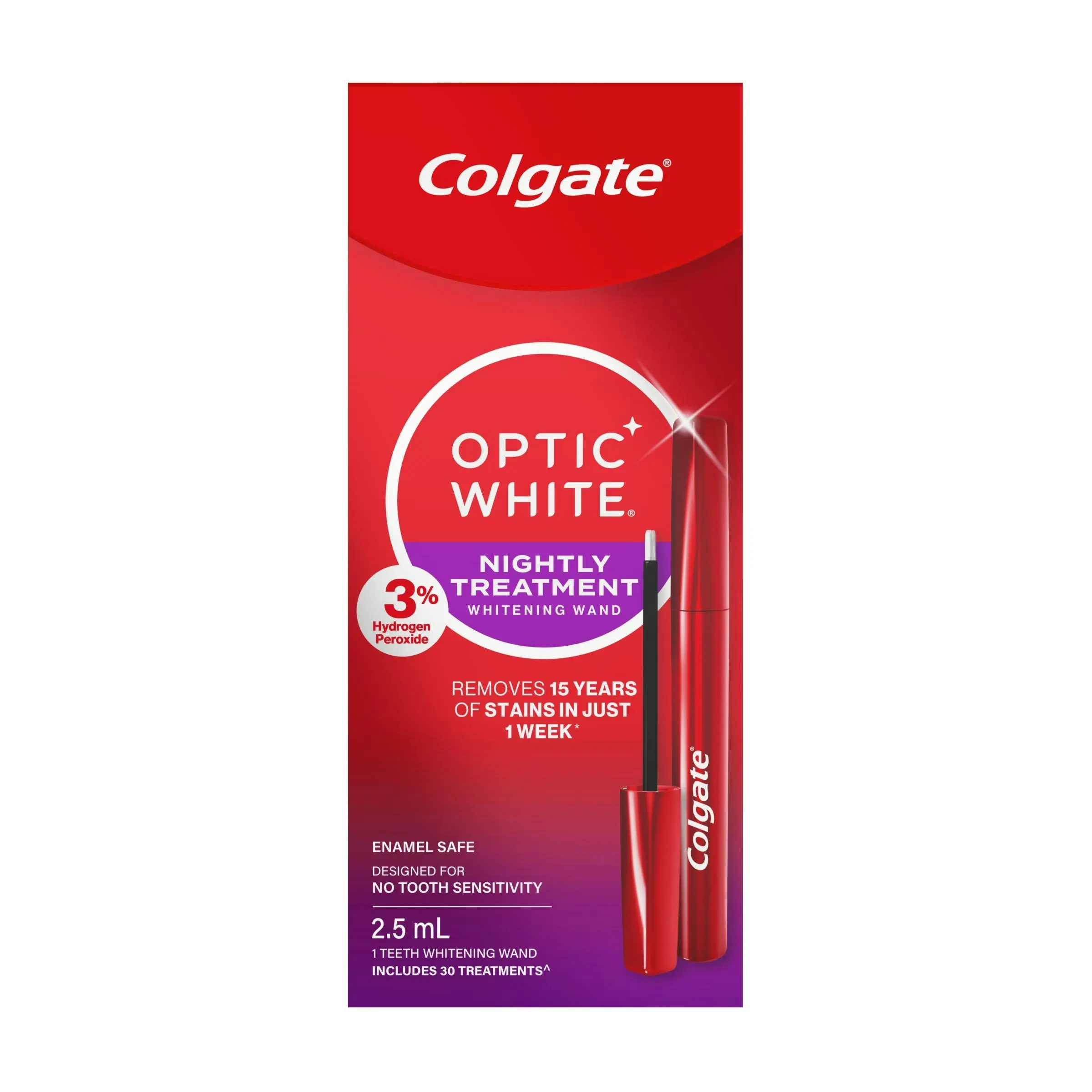 Colgate Optic White Overnight Teeth Whitening Treatment Pen With Hydrogen Peroxide Enamel Safe 2.5mL - Health