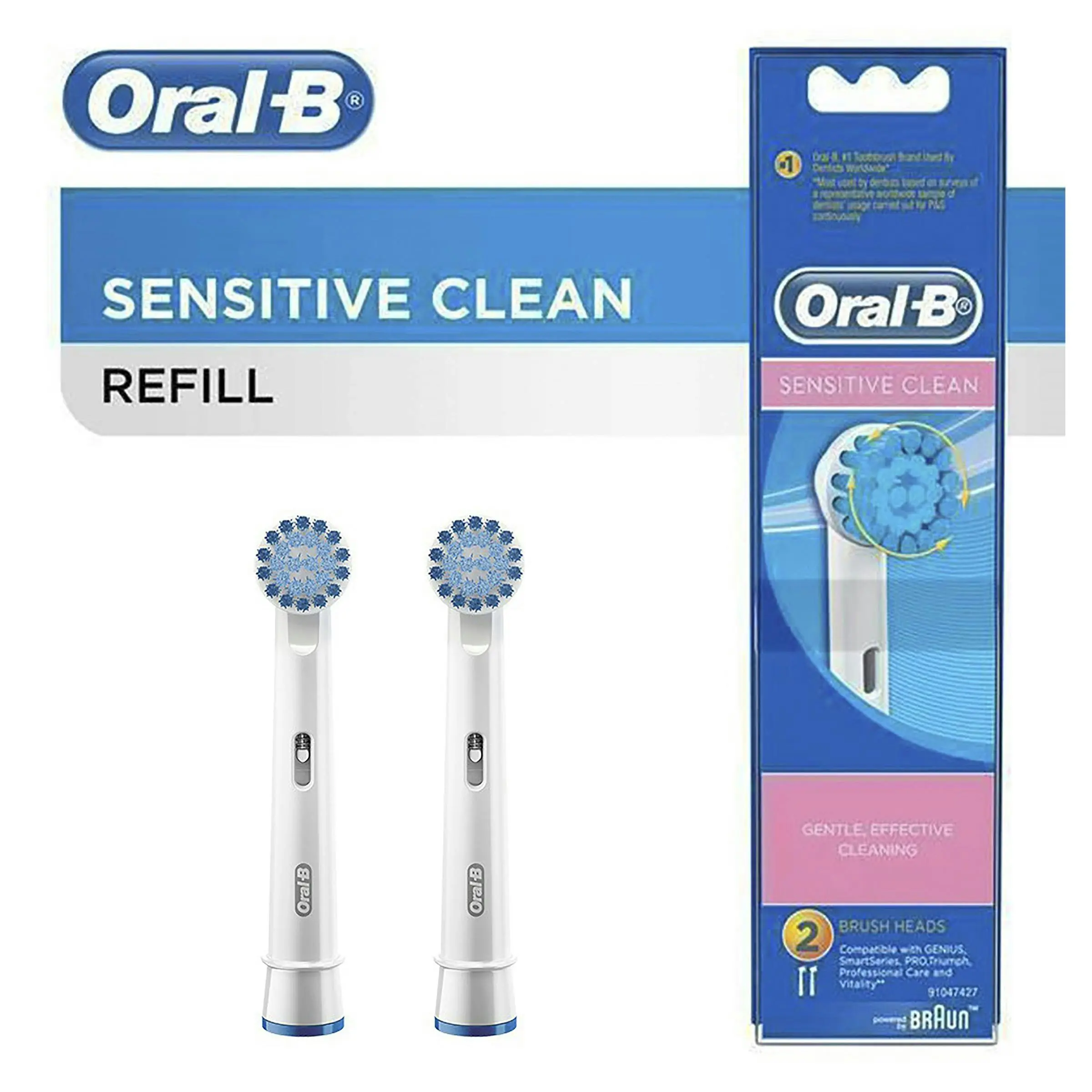 Oral B Sensitive Clean Replacement Brush Heads 2 Pack - Health