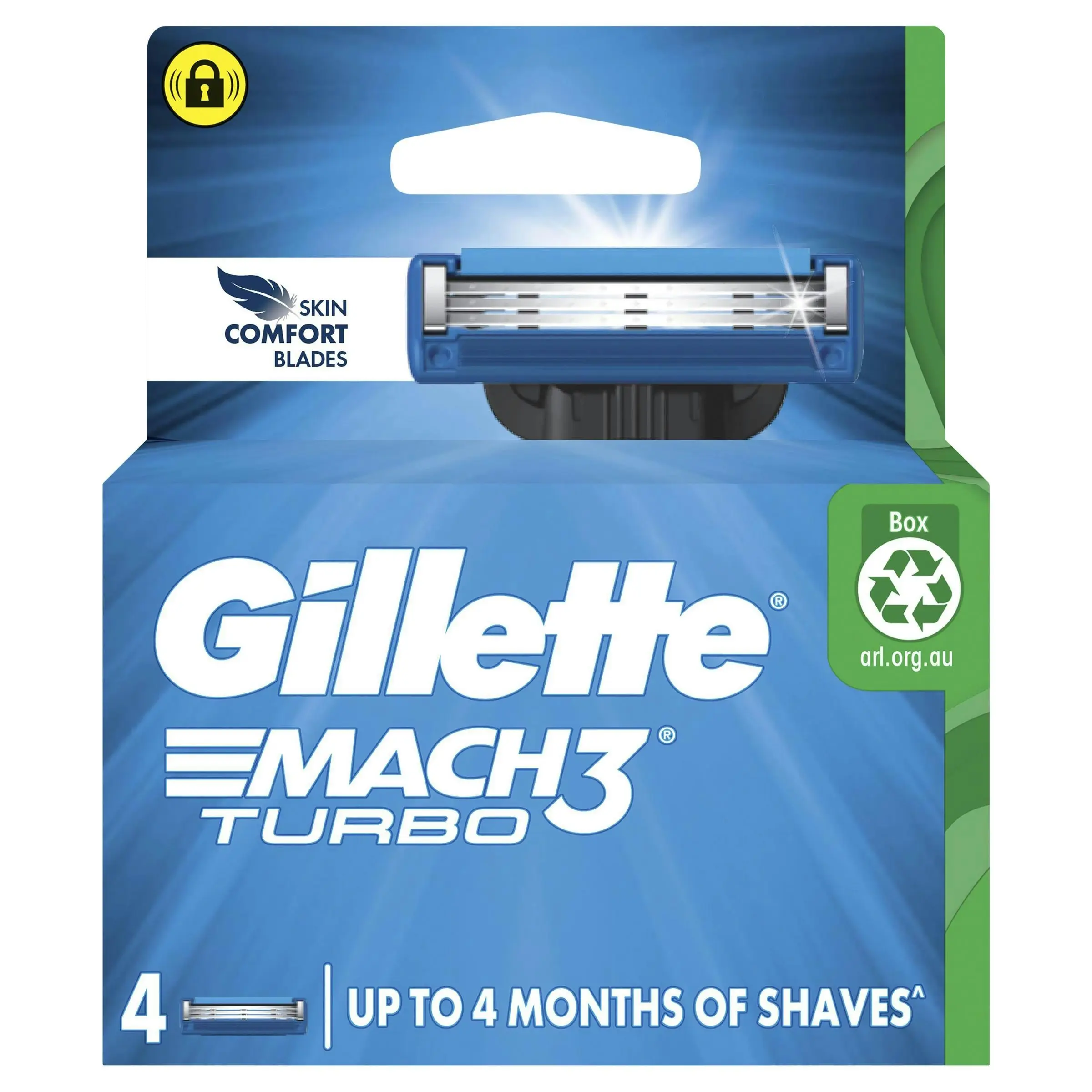 Gillette Mach3 Turbo 3D Replacement Cartridges 4 Pack - Beauty