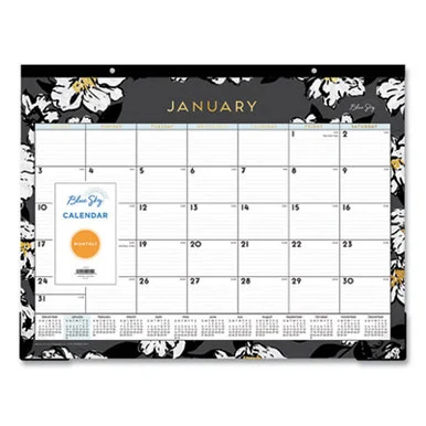 Blue Sky 110215 Baccara Dark Desk Pad, Floral Artwork, 22 X 17, White/black/gold Sheets, Black Binding, 12-month (jan To Dec): 2026