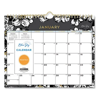 Blue Sky 116052 Baccara Dark Wall Calendar, Floral Artwork, 11 X 8.75, White/black/gold Sheets, 12-month (jan To Dec): 2026