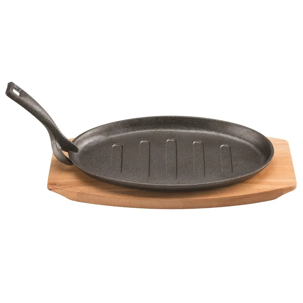 PYROLUX PYROCAST CAST IRON STEAK SIZZLE PLATE WITH HANDLE AND TRAY - Home & Garden