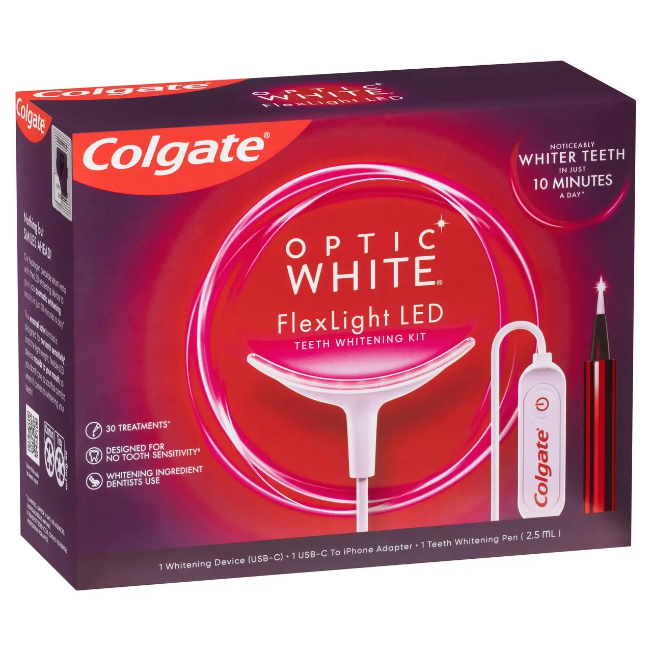 Colgate Optic White FlexLight LED Whitening Kit, At Home Whitening Indigo Device & Whitening Pen, 30 Treatments - Health