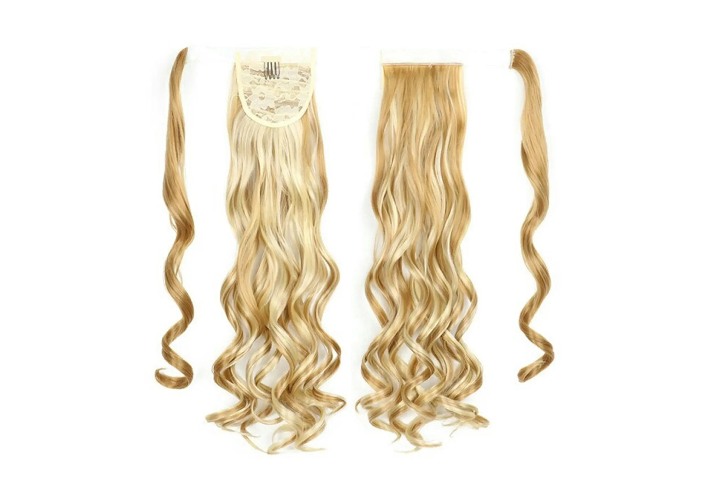 22" Medium Blonde Hair Extension Quality Synthetic Hair Ponytail Curly Wavy - Beauty