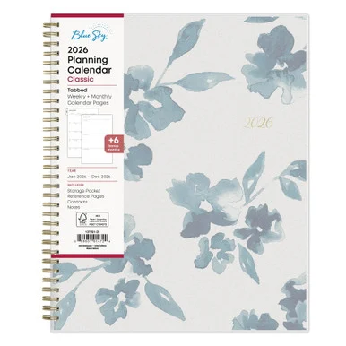 Blue Sky 137261 Bakah Blue Weekly/monthly Planner, Floral Artwork, 11 X 8.5, Blue/white Cover, 12-month (jan To Dec): 2026