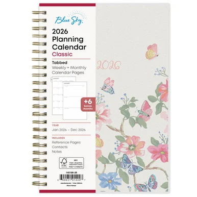 Blue Sky 140196 Fly By Frosted Weekly/monthly Planner, Butterflies Artwork, 8 X 5, Blush/pink Cover, 12-month (jan To Dec): 2026
