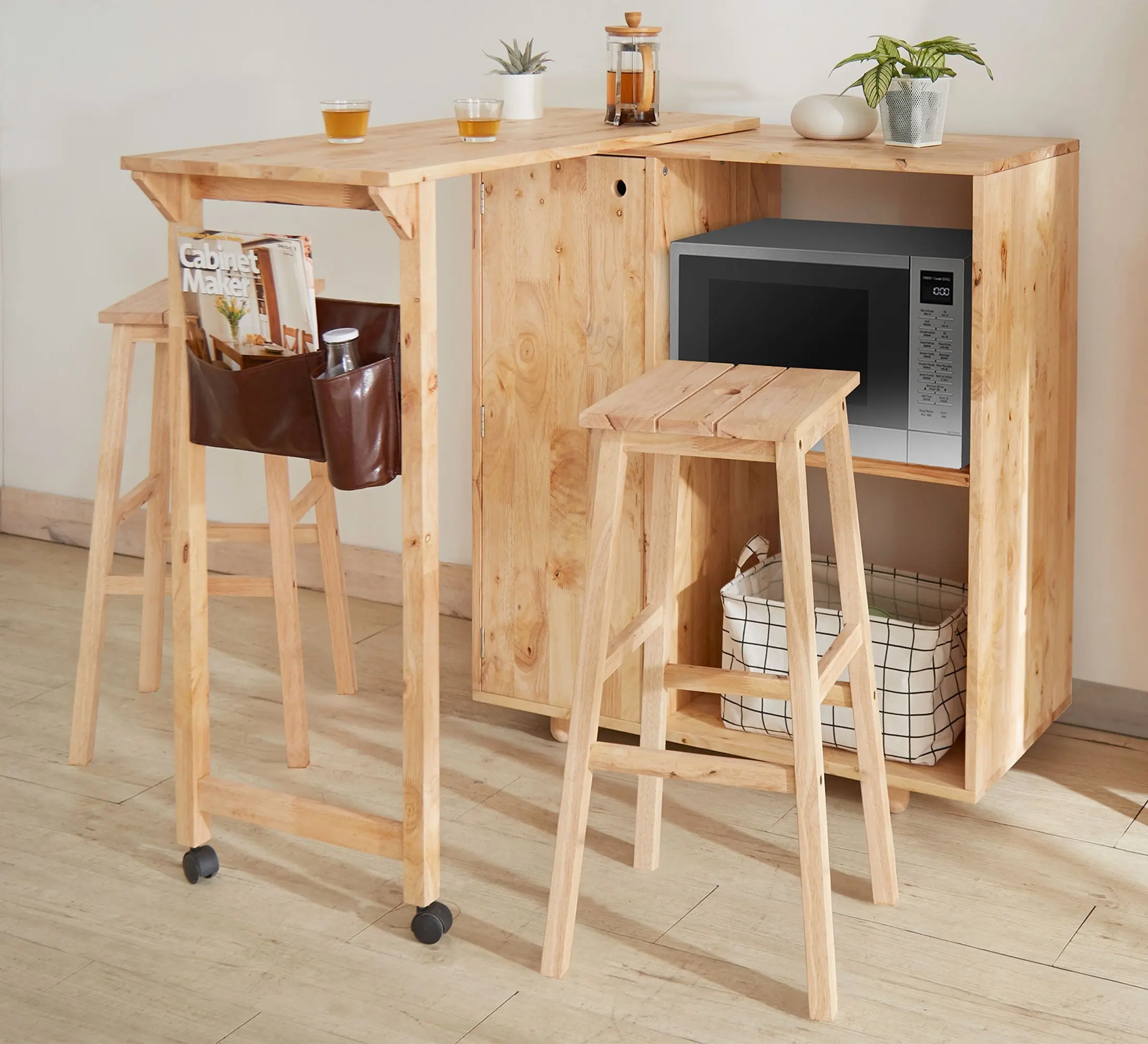 Moroni Foldable Utility Bar Table with Dual Bar Stool Set - Furniture