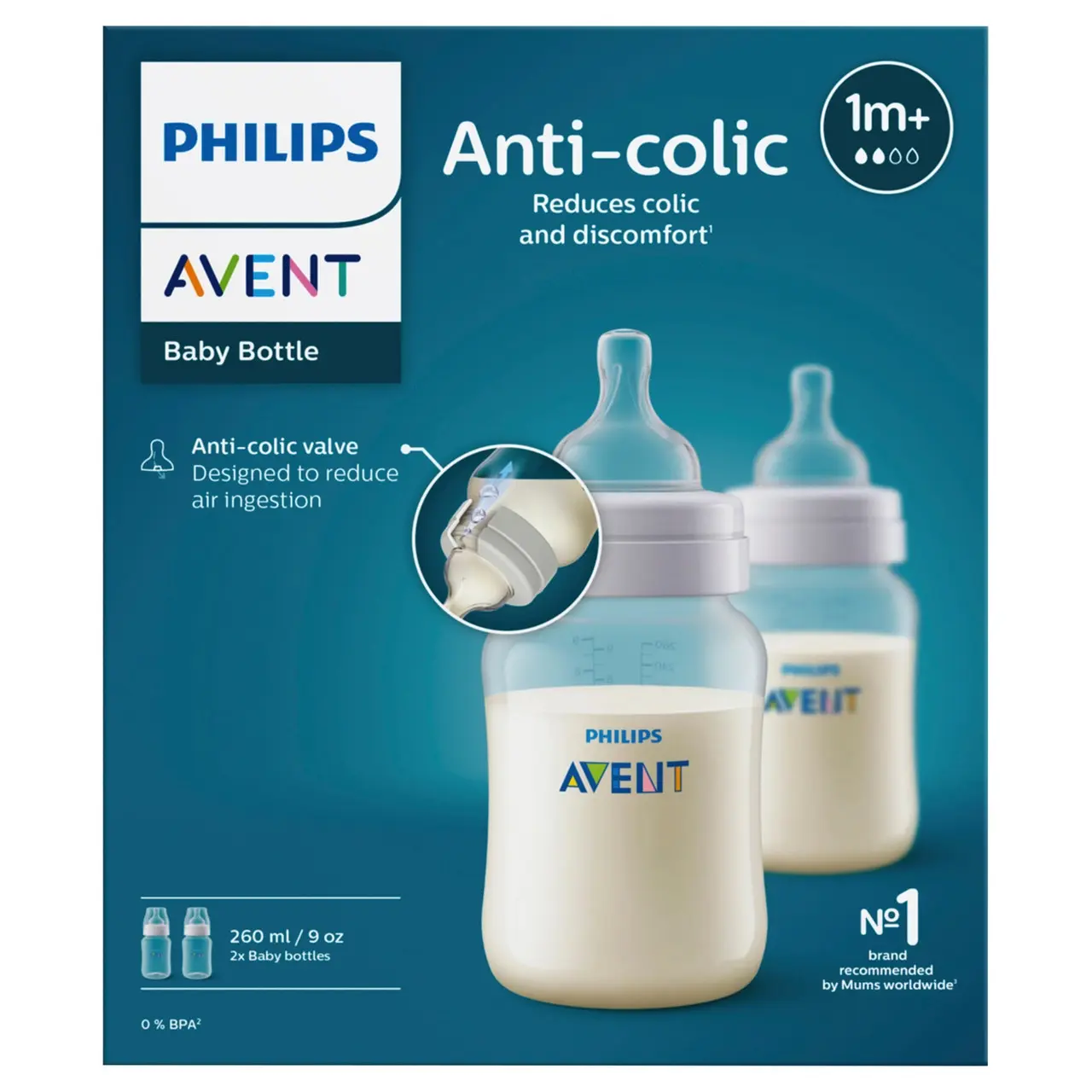 Philips Avent Anti-Colic Bottles 1m+ 2 x 260mL