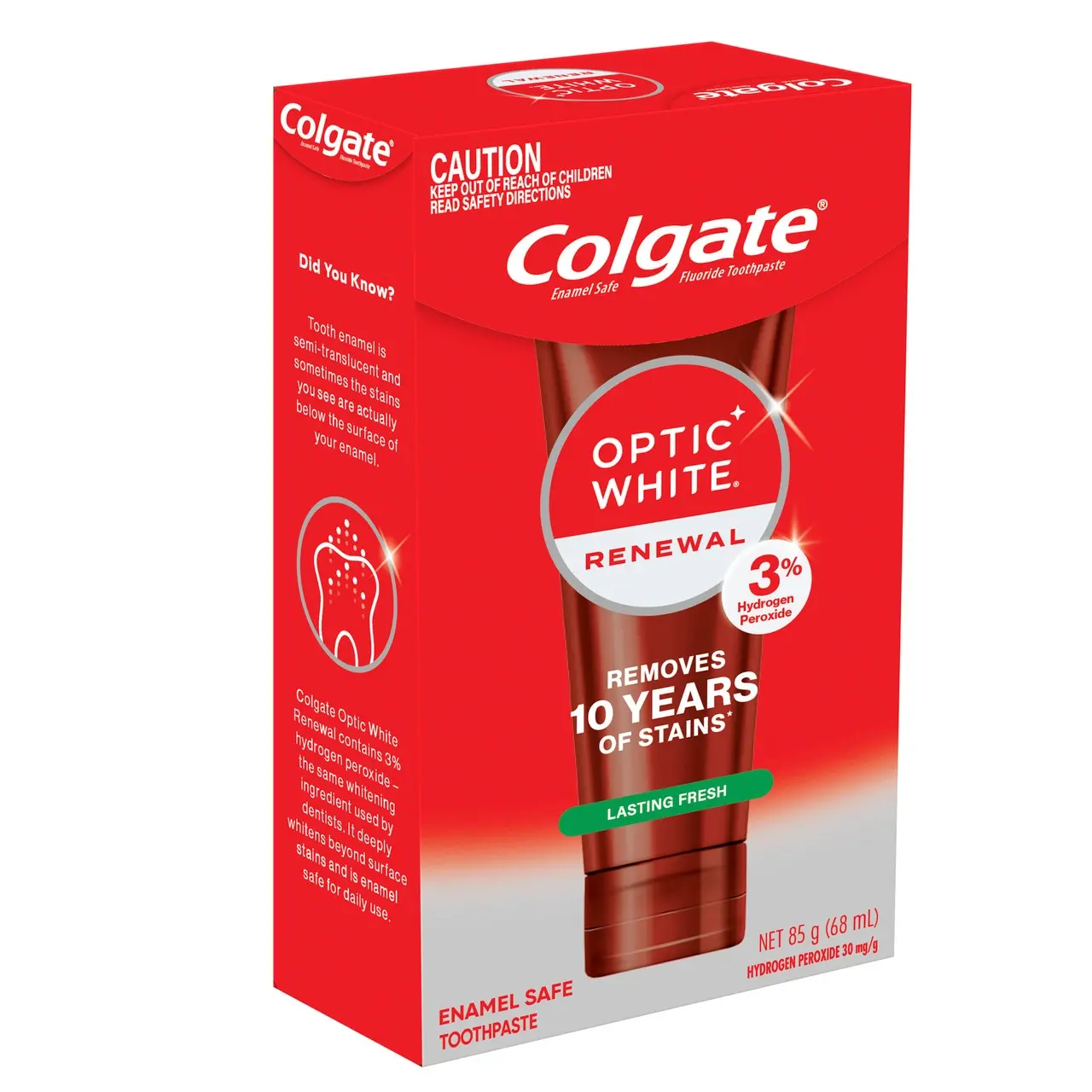 Colgate Optic White Renewal Lasting Fresh Teeth Whitening Toothpaste 85g, With 3% Hydrogen Peroxide, Enamel Safe - Health