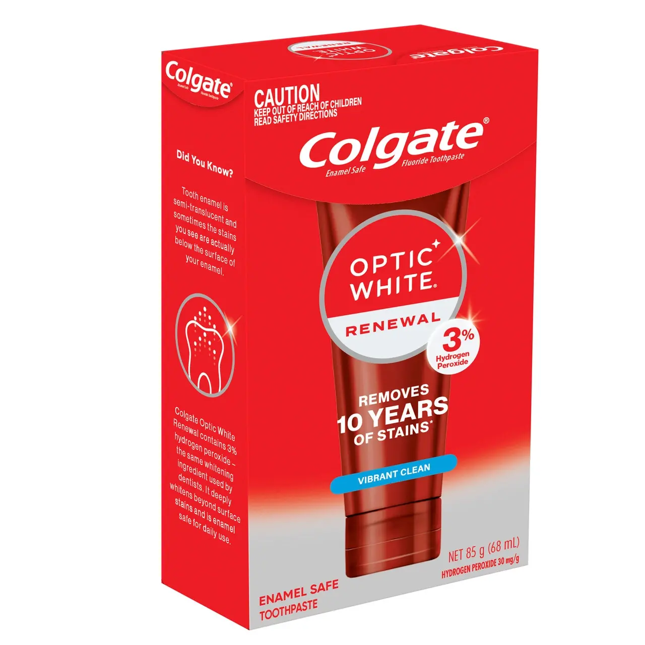 Colgate Optic White Renewal Teeth Whitening Toothpaste 85g, Vibrant Clean, Enamel Safe, with 3% Hydrogen Peroxide - Health