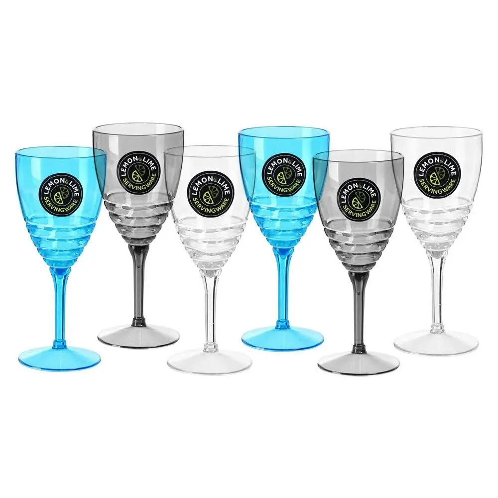 6x Lemon & Lime 400ml Wave Deco Wine Goblet/Cocktail Drinking Picnic Cup Assort - Home & Garden