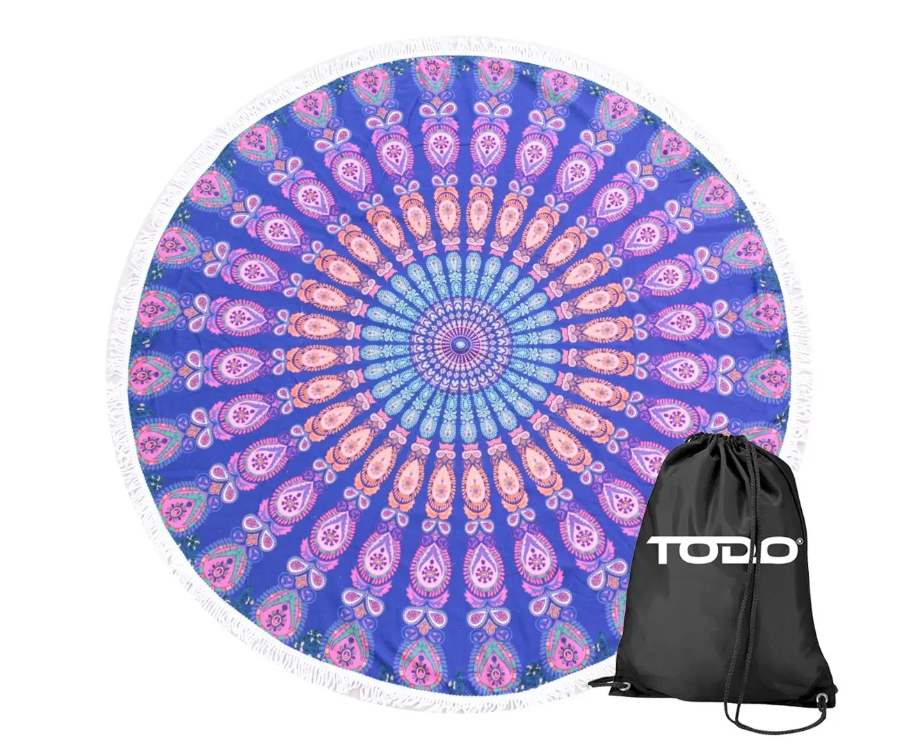 TODO Luxury Thick Microfiber Round Beach Towel Throw Rug TTowel Navy Flower - Beauty