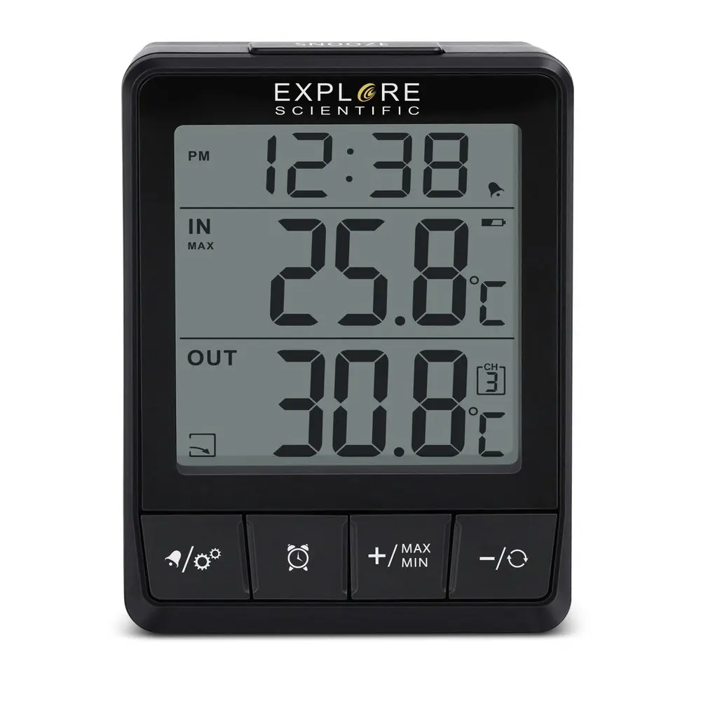 Explore Scientific Indoor/Outdoor 16.50cm Temperature Station w/ Time & Alarm - Home & Garden