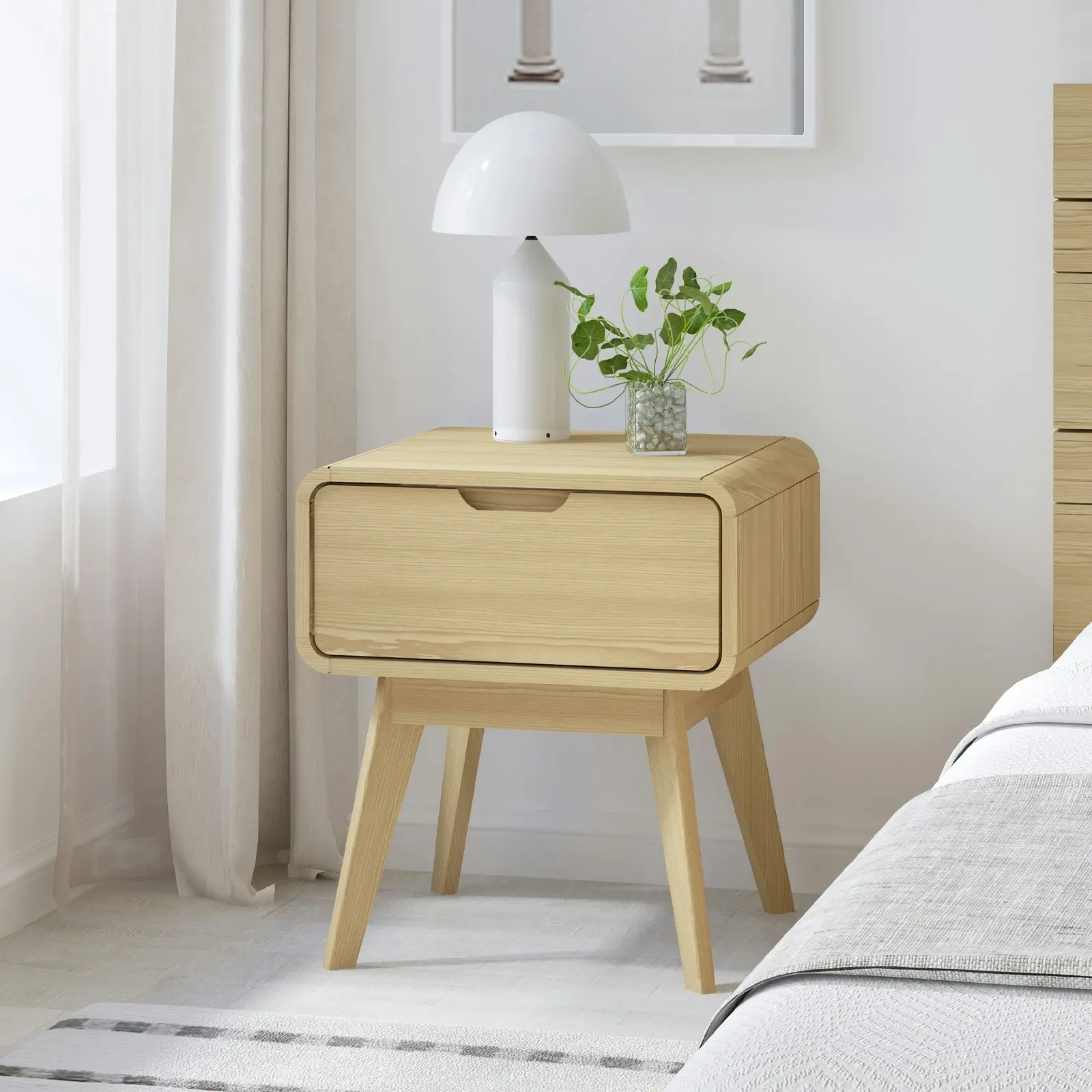 Wabi-Sabi 1 Drawer Bedside Table with Dresser | Minimalist Nightstand for Bedroom