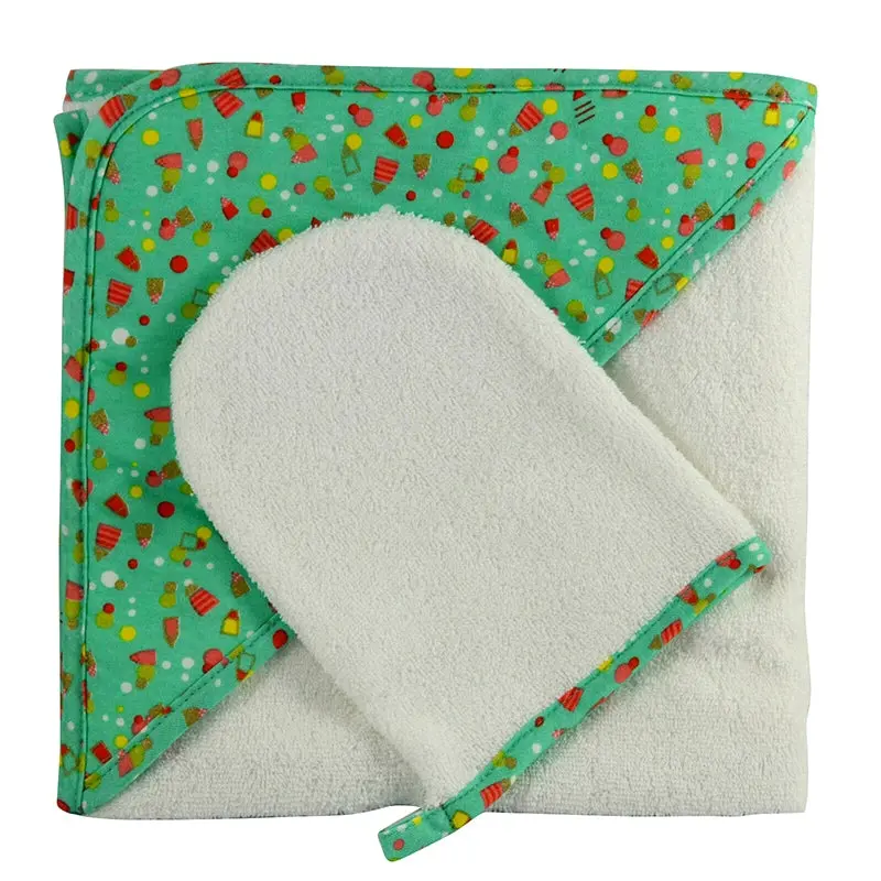Superior Quality 350GSM 100% cotton Baby Hooded Bath Towel with wash glove - Home & Garden