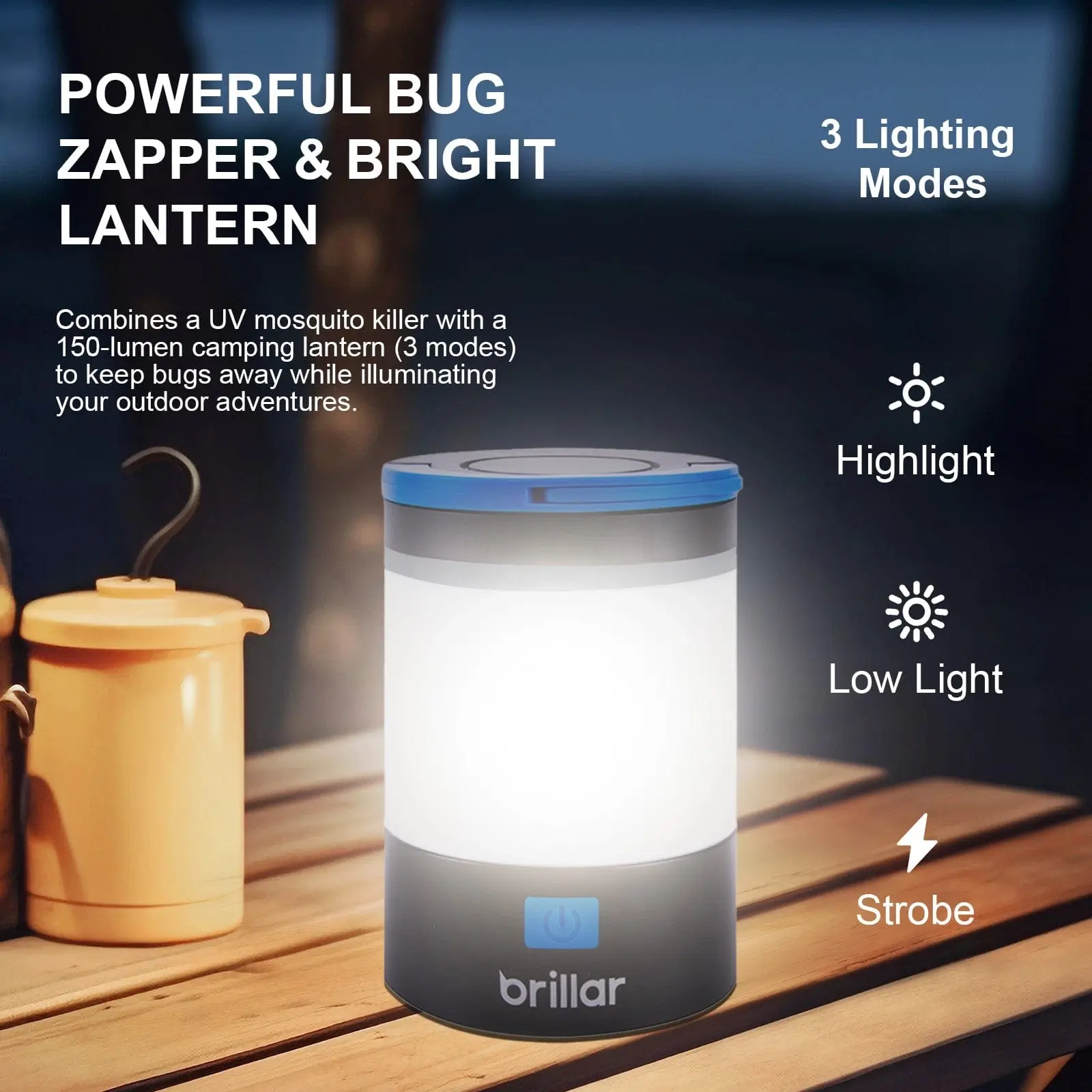 Brillar 3 in 1 Rechargeable Camping Bug Zapper Insect Killer Lantern - Sports & Outdoor
