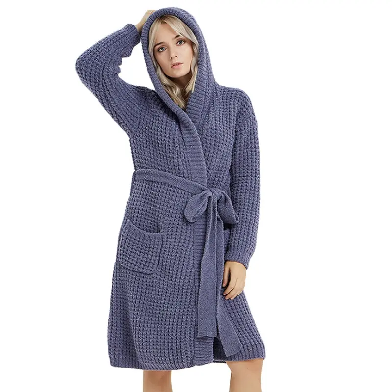 Autumn Winter Hooded Soft Warm Women Night Sleepwear Pyjamas Homewear Robe Navy - Fashion