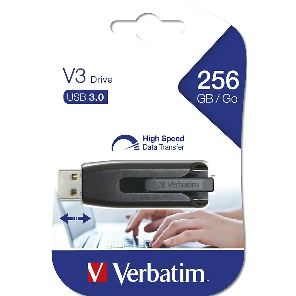 Verbatim Store'n'Go V3 USB 3.0 Stick Flash Drive 256GB Storage For Laptop Grey - Electronics