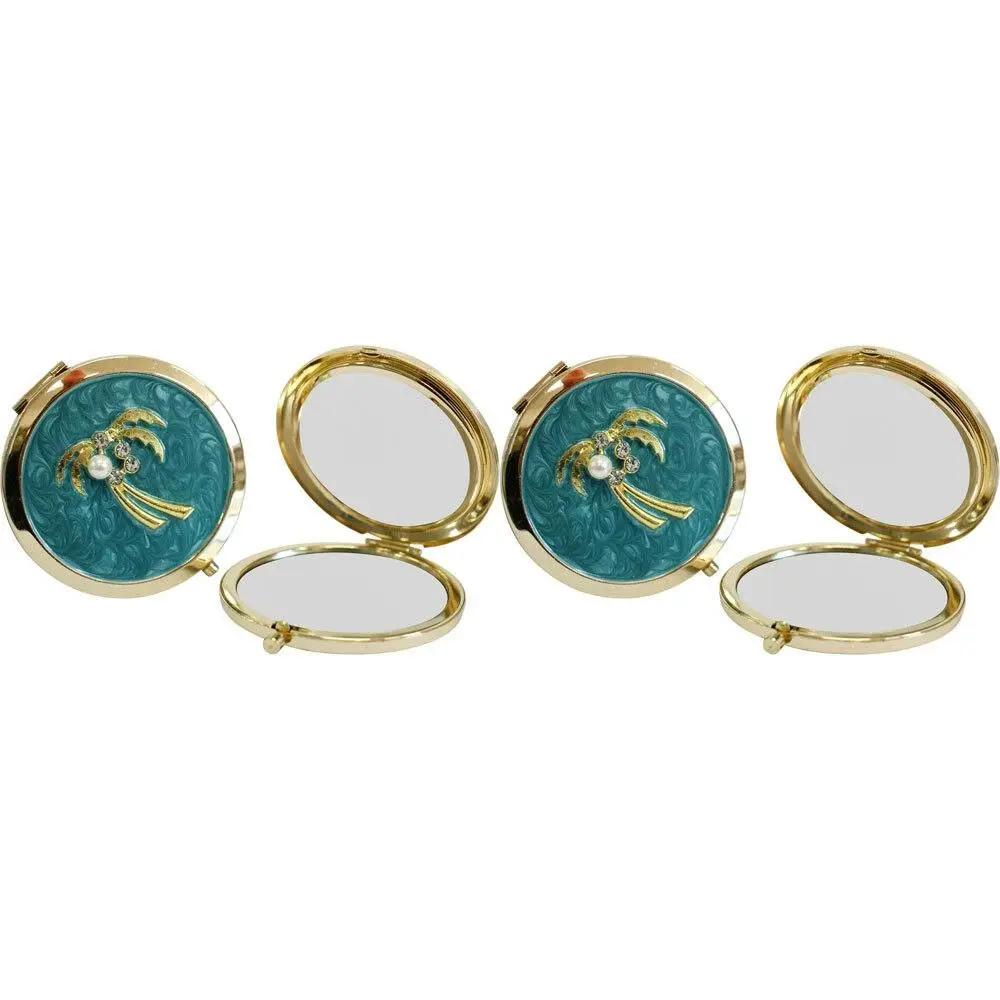 2x LVD Azure Palm Metal/Enamel/Glass 7cm Makeup Mirror Folding Cosmetic Round - Beauty