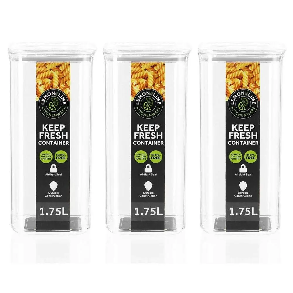3x Lemon & Lime 1.75L Keep Fresh Storer Food Container Square Storage w/ Lid CLR - Home & Garden