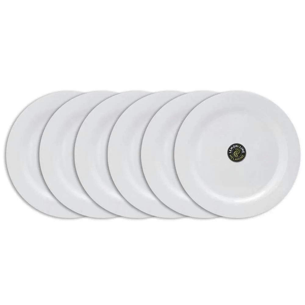 6x Lemon & Lime 27.5cm Melamine Dinner/Lunch Plate Round Dish Dinnerware White - Home & Garden