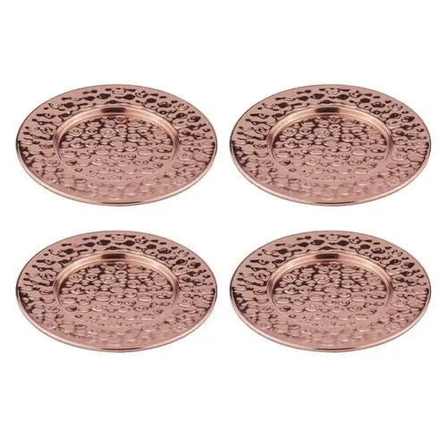 4PK Spencer Hammered 13cm Coaster Set Metallic Stainless Steel Drink Pad Copper - Home & Garden